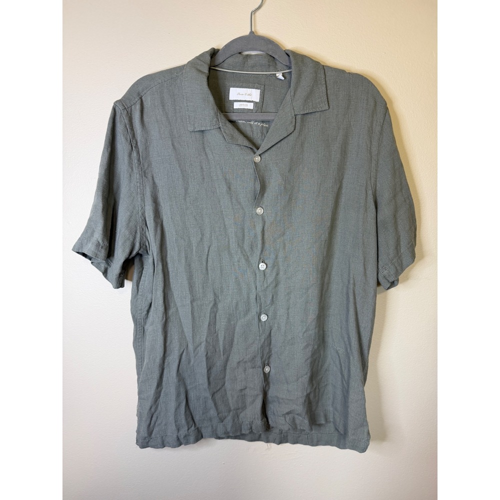 Porter & Ash Mens Medium Linen Blend Short Sleeve Camp Collar Shirt Sage Green